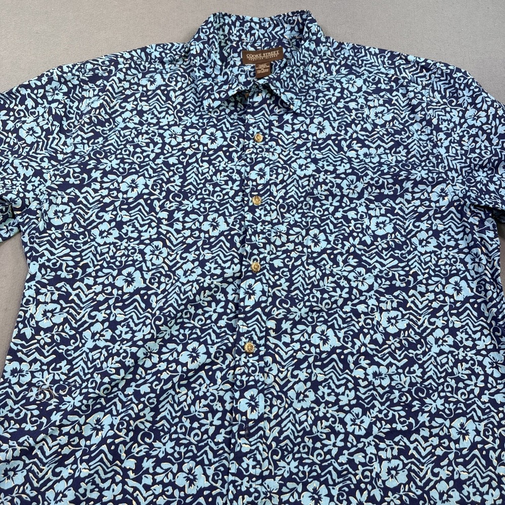 Cooke Street SHIRT Honolulu Men's XL Blue Tribal Geometric Print Hawaiian